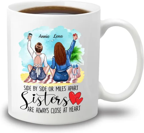 Miniatura 24 de Taza de café con texto en inglés "Besties There Are Friends That Become Family", tazas personalizadas para mejores amigas para mujeres, elige