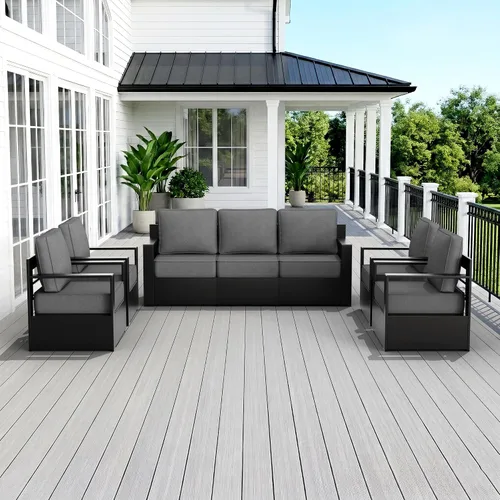 Miniatura 38 de Muebles de Patio al Aire Libre de Aluminio, Sillas de Metal para Todo Clima con Cojines de 6 Pulgadas de Grosor, Asiento Profundo para Jardín, Beige