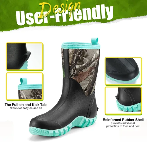 Miniatura 5 de TIDEWE Botas de goma para mujer, botas de lluvia aisladas de neopreno de 0.217in con vástago de acero, botas de caza impermeables de media