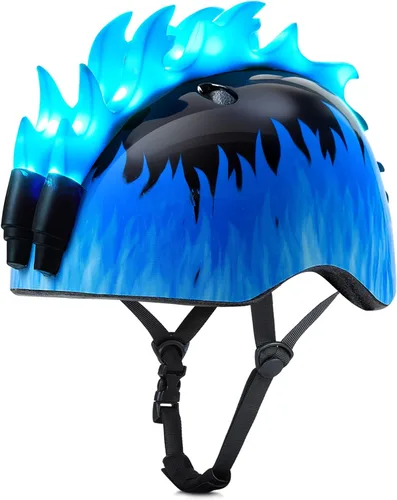 Casco de bicicleta para niños pequeños con luces LED, casco para niños varones de 3 a 8 años, cascos de bicicleta ajustables para niños pequeños Azul