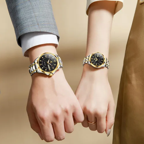 Miniatura 24 de OLEVS Reloj para parejas para él y ella, reloj analógico de cuarzo para hombres y mujeres, de acero inoxidable, impermeable, luminoso, fecha, reloj