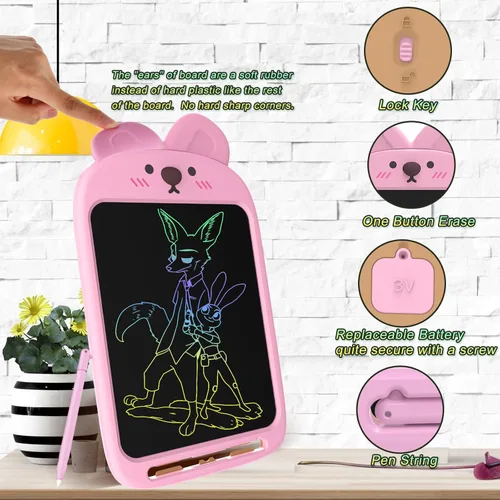 Miniatura 4 de Tableta de escritura LCD de 10 pulgadas, juguete de tablero de garabatos borrable, lindo bloc de dibujo de conejo para niños de 2 a 6 años, regalo