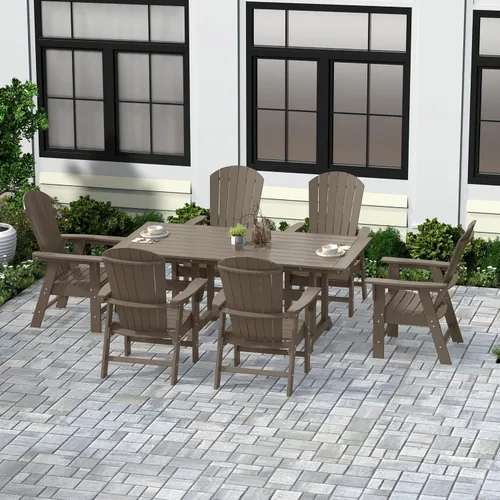 Miniatura 13 de WestinTrends Dylan Adirondack - Juego de 6 mesas y sillas de comedor para exteriores para todo tipo de clima, mesa y sillas de patio de madera