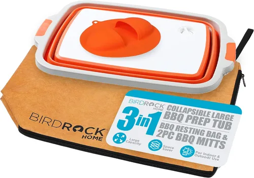 Miniatura 10 de BIRDROCK HOME Tina plegable grande de preparación para barbacoa con tabla de cortar, organizador de parrilla multifunción con colador y tapa, cuenco
