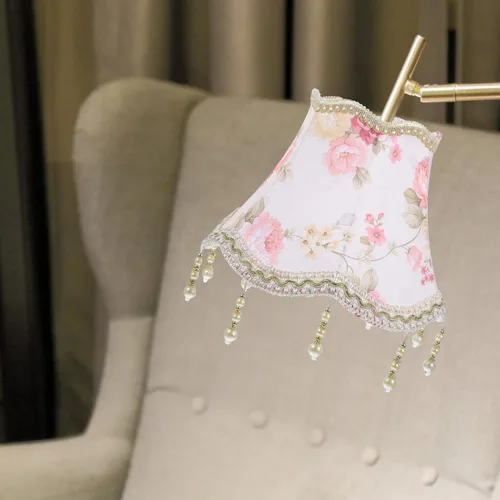 Miniatura 2 de DOITOOL Pantalla europea de tela con flecos, pantalla de mesa con cuentas, pantalla de luz decorativa para dormitorio y sala de estar, compatible