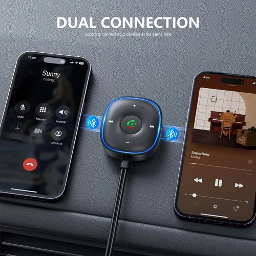 Miniatura 3 de Adaptador auxiliar Bluetooth 5.3 para automóvil, receptor Bluetooth SONRU para automóvil [conexión dual y cancelación de ruido de micrófono]