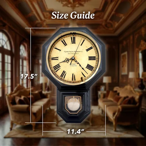 Miniatura 8 de JUSTIME Reloj de pared clásico vintage tradicional de estilo Schoolhouse, con péndulo y melodía Westminter cada hora, relojes de pared con melodía