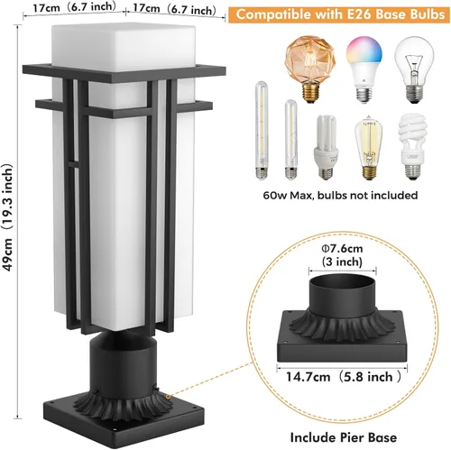 Miniatura 3 de Lámpara de poste al aire libre – Postes de lámpara de aluminio iluminación al aire libre, linterna de poste de luz al aire libre con base de montaje