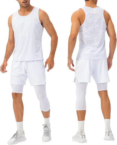 Miniatura 24 de Pantalones de compresión de 3/4 de una pierna para hombre, mallas de baloncesto atléticas para correr, leggings deportivos de capa base capri