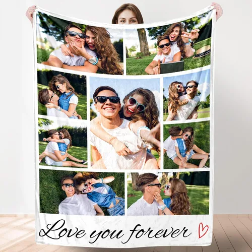 Miniatura 15 de Artsadd Manta personalizada con collage de texto fotográfico, manta de fotos personalizada para hombres, mujeres, él o ella, manta personalizada