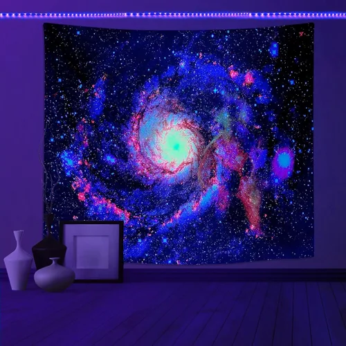 PSYHILAR Tapiz de luz negra que brilla en la oscuridad UV del universo espacial Galaxy con luz negra para adultos (40 x 30 pulgadas)