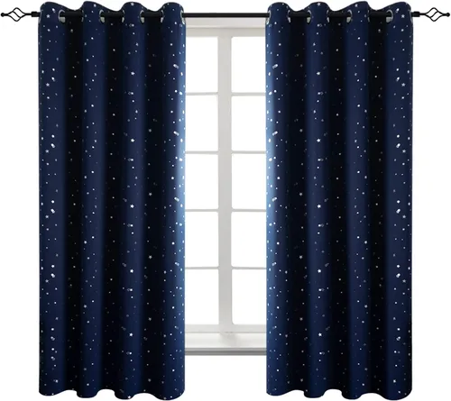 Miniatura 32 de BGment Cortinas opacas para dormitorio infantil, con aislamiento térmico, con ojales, estampado de estrellas plateadas, cortinas para oscurecer