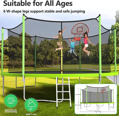 Miniatura 5 de Lyromix Trampolín mejorado con luces, trampolín grande para exteriores con aspersor, aro de baloncesto y red, capacidad para 5-8 niños y adultos