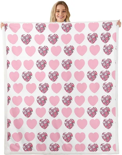 Miniatura 20 de Erosebridal Girls Fleece Blanket 40x50 Heart Rainbow Fuzzy Plush Throw for Sofa Couch Hand Drawn Sherpa Blanket Cartoon Love Geometric