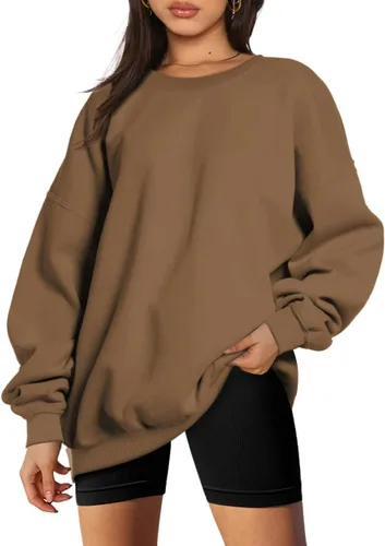 Trendy Queen Sudaderas de gran tamaño para mujer, sudaderas con capucha de forro polar con cuello redondo, suéteres cómodos, ropa de otoño e