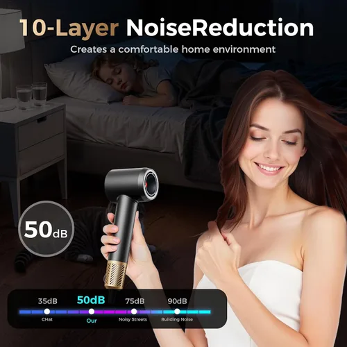 Miniatura 7 de Secador de pelo infrarrojo, 160000 RPM de bajo ruido para mujeres y hombres, control profesional de encrespamiento de iones negativos y sin daños