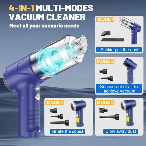 Miniatura 4 de Aspiradora de Mano Inalámbrica para Automóvil 16000Pa 4 en 1 Aspiradora Portátil y Soplador de Aire con Luz LED 120W de Alta Potencia - Múltiples