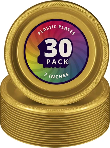 Miniatura 17 de DecorRack 30 platos pequeños de plástico, resistentes de 7 pulgadas, desechables para fiestas de cumpleaños de niños, platos de postre para tartas