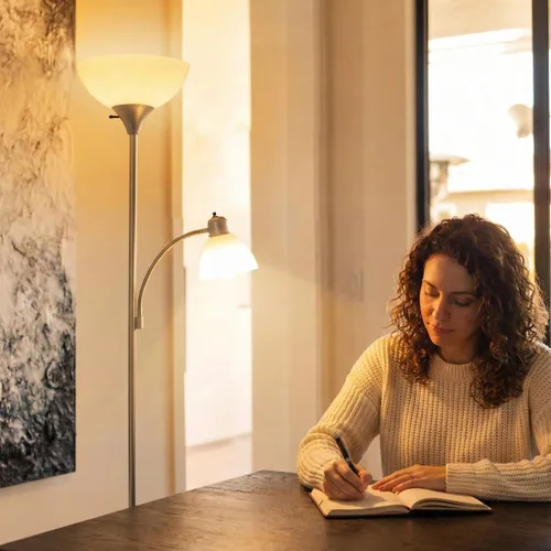 Miniatura 8 de Brightech Torchiere Lámpara de pie LED Sky Dome Plus, lámpara de pie súper brillante con lámpara de lectura para salas de estar y oficinas, lámpara