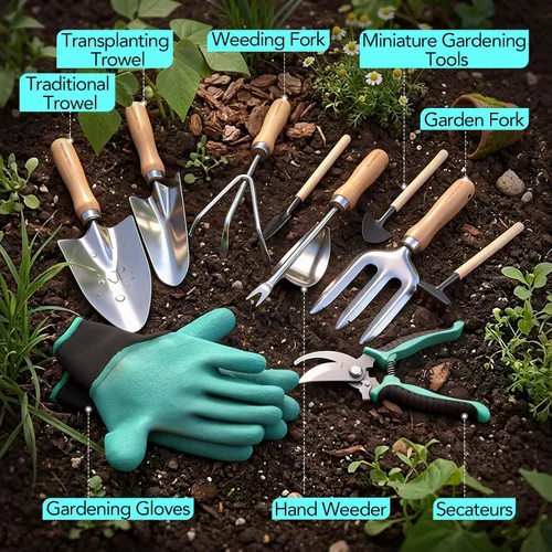 Miniatura 5 de Bluemars Kit de herramientas de mano de jardinería, 14 piezas, juego de herramientas de jardín de acero inoxidable resistente con bolsa de jardín
