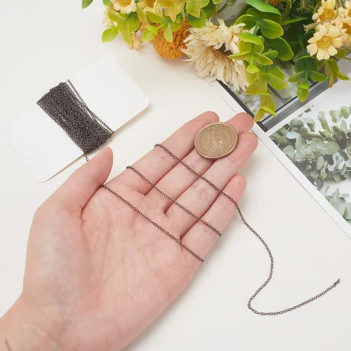 Miniatura 3 de PH PandaHall Cadena de cable de latón de 5 yardas de 0.059 in de ancho, cadena de eslabones trenzados, joyería para pulseras, collares, joyas