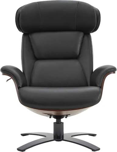 Miniatura 3 de CHITA Silla giratoria reclinable de cuero genuino con reposacabezas ajustable y otomana para sala de estar, color negro