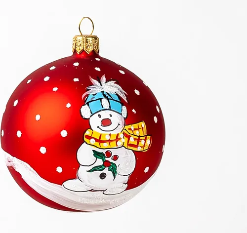 Miniatura 6 de Muñeco de nieve con muérdago Adorno de Navidad de vidrio soplado Bola 3 pulgadas (80mm) Azul