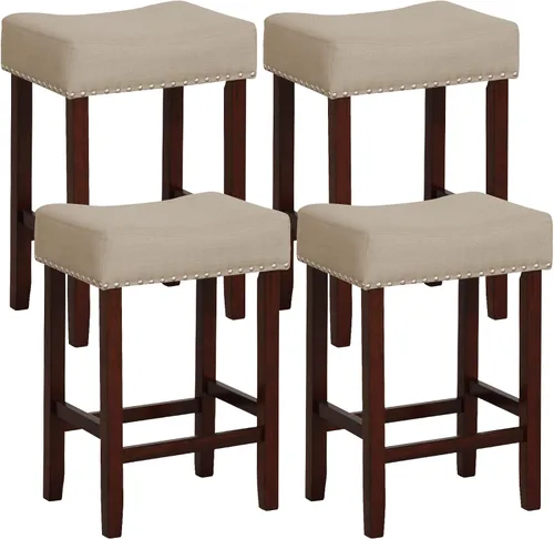 Miniatura 12 de COSTWAY Juego de 2 taburetes de madera sin respaldo de 29.5 pulgadas con borde de cabeza de clavo, marco de madera de goma, reposapiés, carga máxima