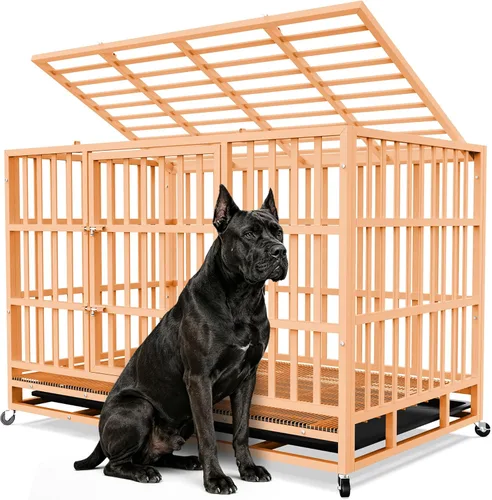 Miniatura 11 de Hiwokk Jaula para perros de 38 pulgadas, perrera indestructible a prueba de escapes para perros grandes de alta ansiedad, jaula de metal fuerte