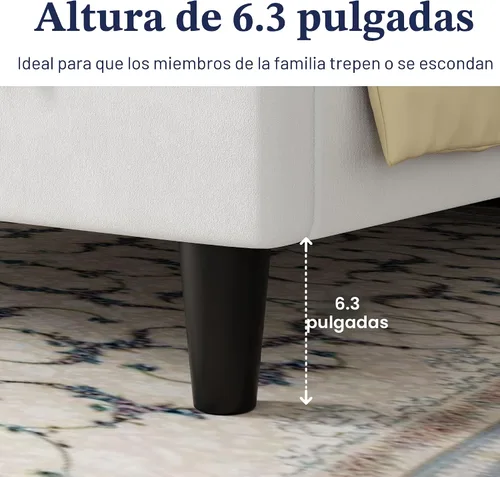 Miniatura 5 de Allewie - Base de cama tamaño Full con cabecera acolchada tapizada en terciopelo y diseño acanalado vertical; plataforma de cama con resistentes