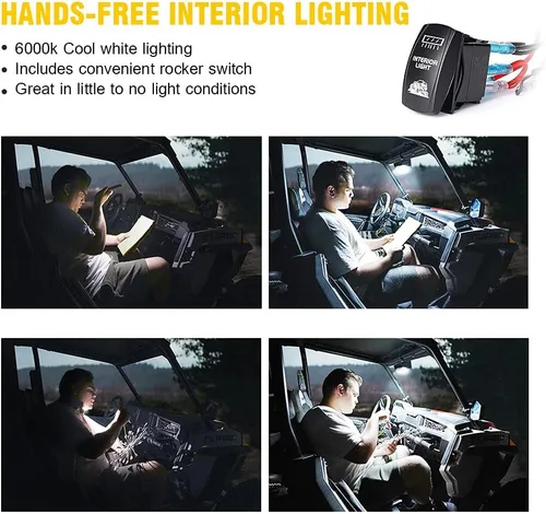 Miniatura 3 de Xprite 9" Espejo retrovisor central UTV con luces interiores y interruptor basculante, espejos retrovisores de aluminio se ajusta a 1.75"-2