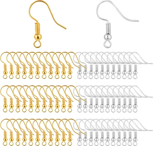 Bylion 400 ganchos de acero inoxidable para aretes, ganchos de pez, cables de alambre francés, cables de oreja estilo bobina y bola, sin níquel,
