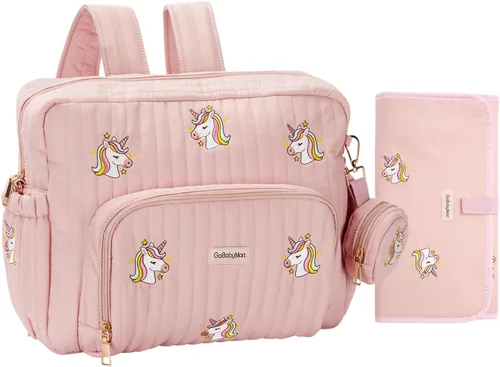 Miniatura 12 de GOBABYMART Mochila para pañales con cambiador - Bolso de viaje para bebé, bolsillos aislados para botellas, correas para cochecito, Grande, Moderno