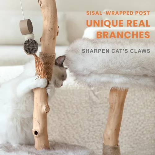 Miniatura 3 de PEGIC Natural Branch - Torre para gatos, árbol para gatos de varios niveles de 44 pulgadas de alto con nido de mimbre, poste rascador de sisal