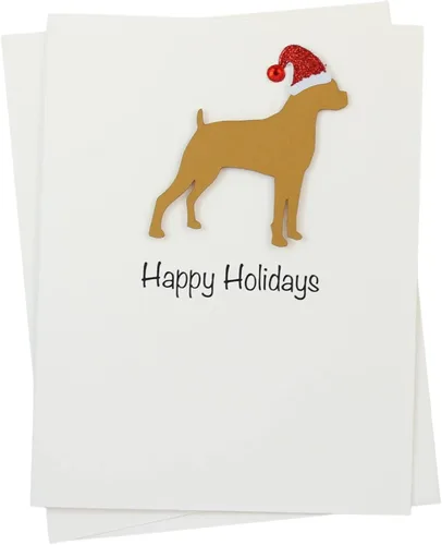 Miniatura 26 de Black Doodle Bernedoodle - Tarjetas de Navidad (10 unidades), hechas a mano, base blanca, perro con sombrero de Papá Noel Negro