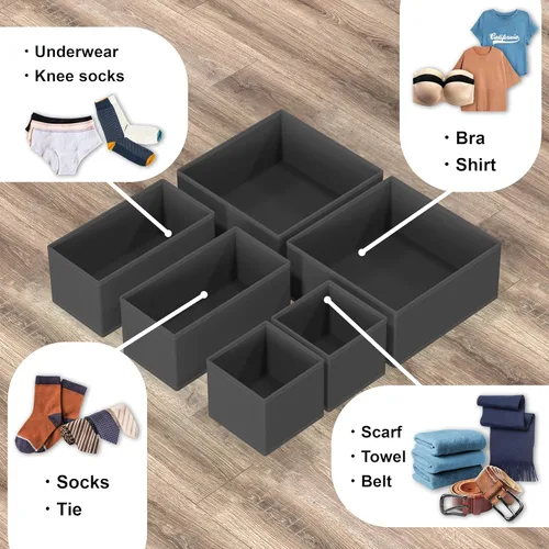 Miniatura 4 de Simple Houseware Organizador de Cajón de Ropa Interior para Lencería/Ropa Interior/Sostén/Bragas/Calcetines/Mameluco, Juego de 6, Gris Oscuro