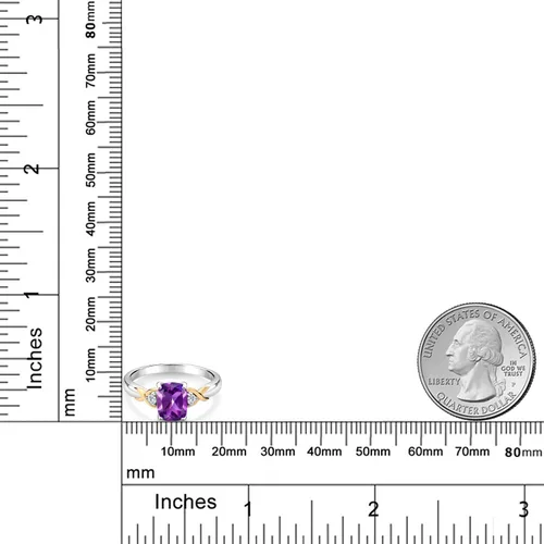 Miniatura 67 de Gem Stone King Anillo de compromiso de 3 piedras preciosas de plata 925 y oro amarillo de 10 quilates de 0.315 x 0.236 in de talla cojín y diamante