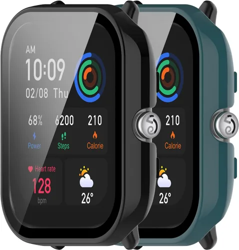 Miniatura 12 de Paquete de 2 protectores de pantalla compatibles con Amazfit GTS 4 Mini, pantalla de vidrio templado + fundas protectoras de policarbonato mate