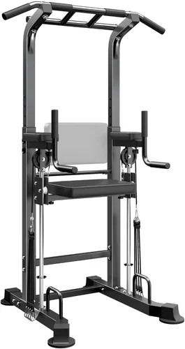 SogesPower Power Tower - Barra de dominadas para gimnasio en casa, multifunción, ajustable, altura ajustable, equipo de entrenamiento de Negro