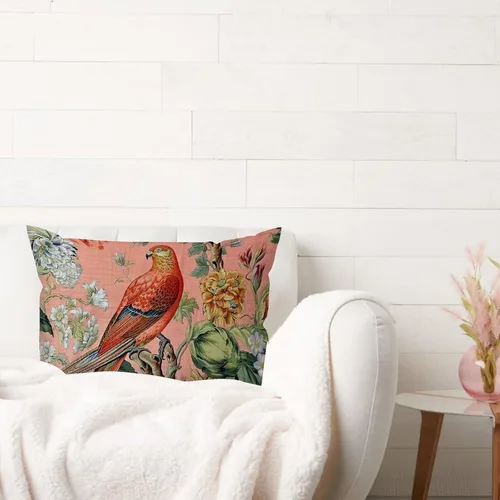 Miniatura 3 de ArogGeld Fundas de cojín de estilo chinoiserie, diseño de flores y pájaros, color rosa rubor, diseño de animales de pavo real, jardín asiático
