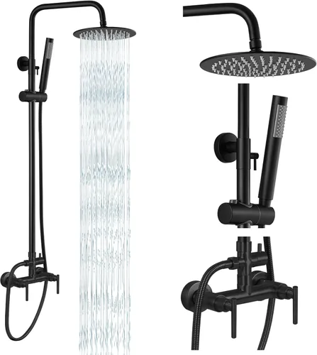 Miniatura 12 de gotonovo Accesorios para ducha al aire libre SUS304 Acero inoxidable Kit de ducha de lluvia de alta presión Montaje en pared 2 funciones duales