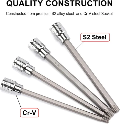 Miniatura 3 de CASOMAN Juego de llaves para vasos hexagonales de 3/8" de transmisión extra largas, juego de 12 piezas de brocas estrella torx, T10 a T60, Longitud