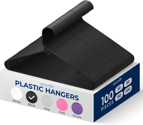 Miniatura 24 de SereneLife - Juego de 10 perchas de plástico con gancho de metal, color negro Non-Slip, Lightweight hangers with a slim profile help keep closets