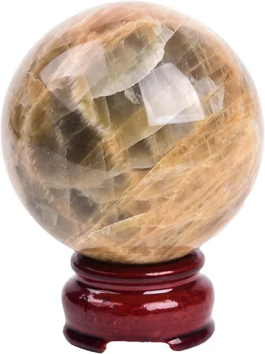 Miniatura 16 de AMOYSTONE Esfera de cristal natural naranja de piedra lunar pulida, esfera decorativa para adivinación con soporte de madera, bola de cristal