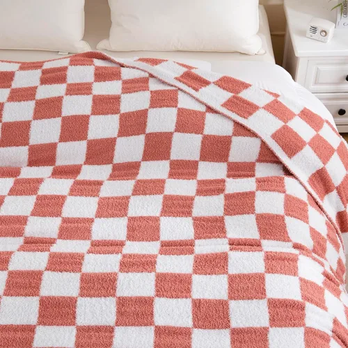 Miniatura 3 de YIRUIO Manta de ajedrez a cuadros, esponjosa, cálida, cómoda, reversible, súper suave y acogedora para decoración del hogar, cama, sofá, sala de Rojo