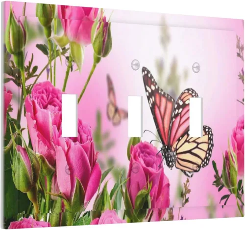 Miniatura 65 de Cubierta de interruptor de luz rosa brillante con purpurina de 1 banda, sin dispositivo, placa de pared en blanco decorativa para adolescentes, Rosa