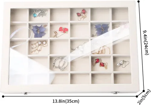 Miniatura 4 de Stratalife Organizador de joyas con tapa, exhibidor transparente, organizador grande de aretes, caja de almacenamiento de terciopelo para aretes