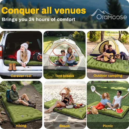 Miniatura 8 de Almohadilla de dormir para camping, extra gruesa de 6 pulgadas, inflable, con almohada, bomba de pie incorporada, almohadilla para dormir para Verde