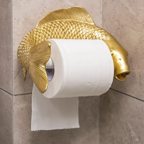 Miniatura 5 de Dispensador de rollo de pañuelos, soporte de papel higiénico de pescado dorado de lujo, estante de almacenamiento de papel de rollo de arte creativo