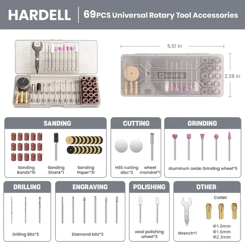 Miniatura 6 de HARDELL Mini herramienta giratoria inalámbrica de 4 V, kit de herramientas rotativas de 5 velocidades con 69 accesorios, herramienta giratoria Negro